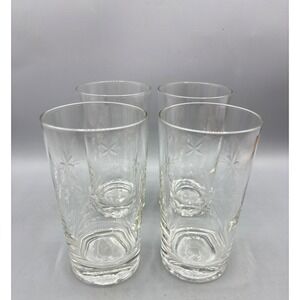 Vtg Starburst Sunburst Etched Glass Tumblers Set of 8 Clear Highball Glasses